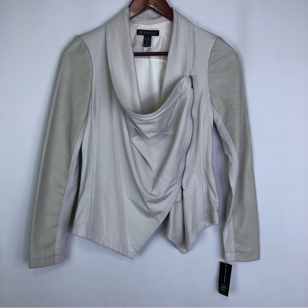 INC International Concepts Cream Draped Asymmetrical Jacket